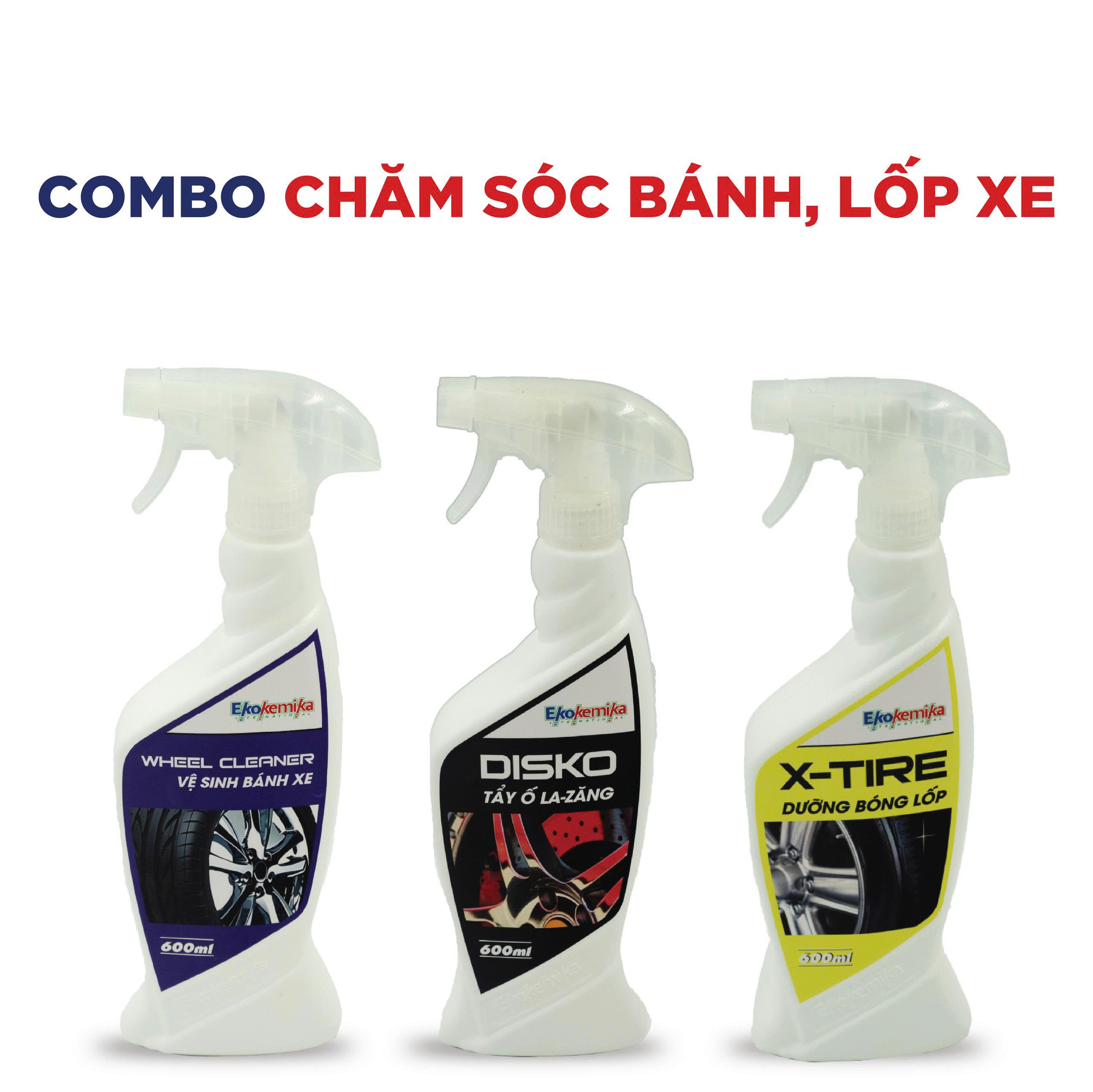 Combo chăm sóc lốp xe Ekokemika – Vệ sinh lốp, tẩy lazang, dưỡng bóng