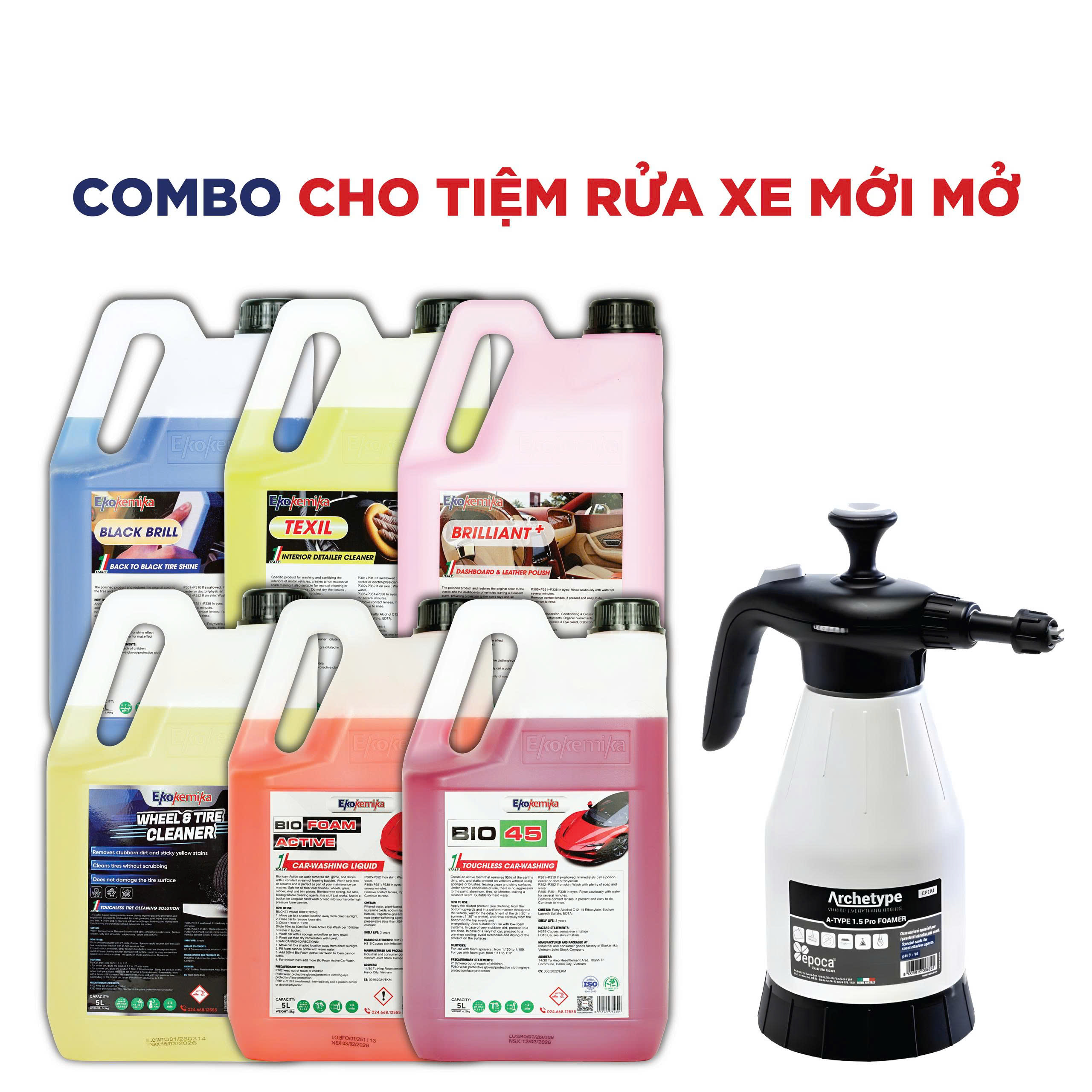 Combo hóa chất cho tiệm rửa xe mới mở Ekokemika – Bộ sản phẩm 5L chuyên nghiệp